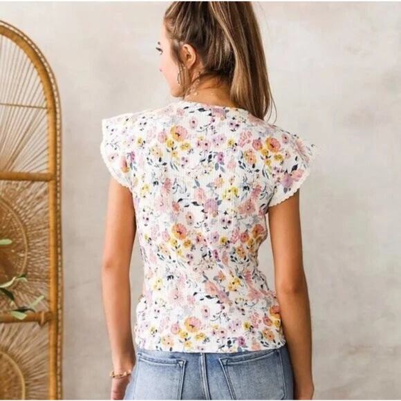 Festival Fairy Crop Top Size Medium Peasant Bloom Coquette Flutter Sleeve Lace - Picture 2 of 12